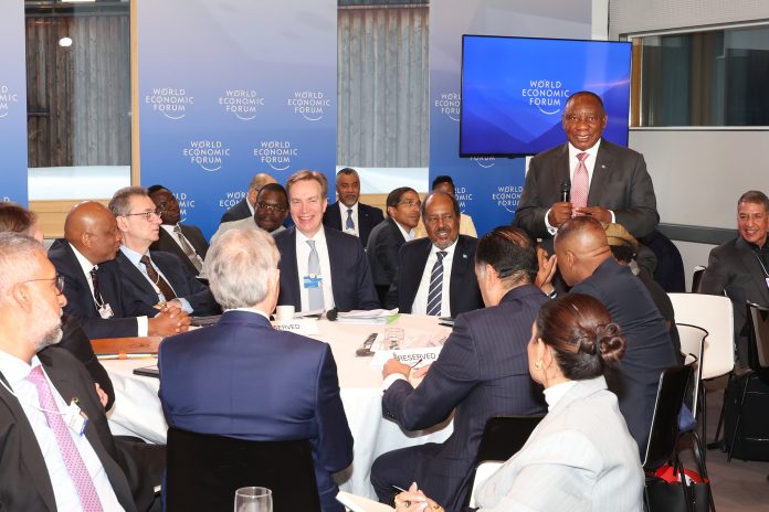 President Cyril Ramaphosa participates at the Friends of AfCFTA Forum titled: Turning Digital Trade into a Catalyst for Growth in Africa during the World Economic Forum held at the Congress Centre, Davos-Klosters in Switzerland. This session provided a dynamic platform for forward-thinking dialogue on digital trade and the crucial role of the private sector in advancing the implementation of the AfCFTA Digital Trade Protocol adopted by the AU Heads of State and Government in January 2024. The session was attended by the Heads of State and Government, Trade Ministers from African countries, and the private sector. 22/01/2025 PHOTO: Kopam o Tlape